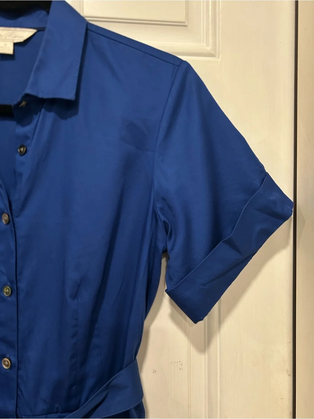 Brooks Brothers Signature A-Line Cotton Sateen Shirt Dress Belted Blue Sz 8